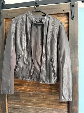 Express Faux Leather Moto Jacket - grey